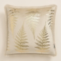  Poszewka dekoracyjna ze złotym liściem paproci 40x40 kremowa 