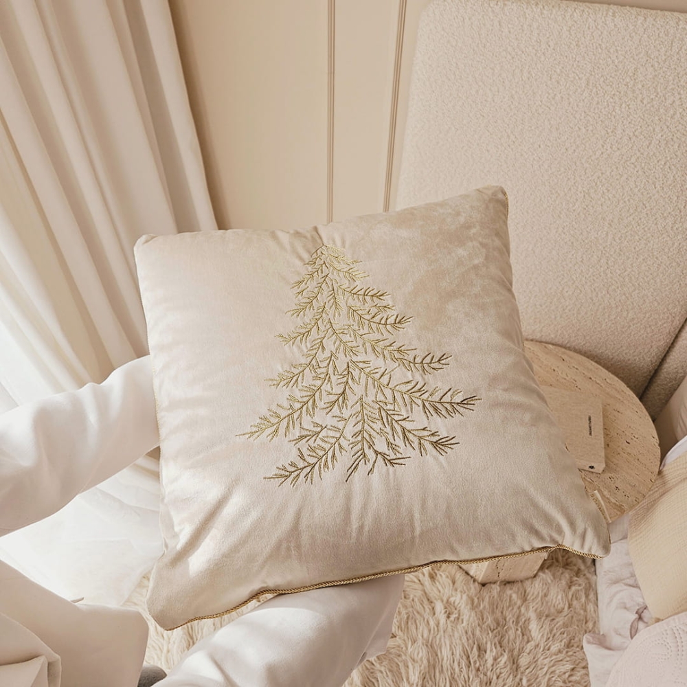 PODUSZKA ŚWIĄTECZNA BRIGHT - BEŻOWA JASNA 45x45 