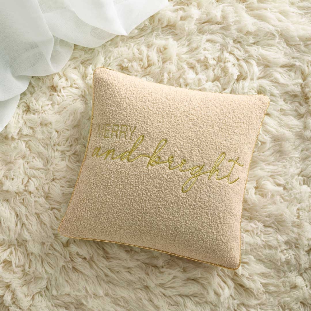 PODUSZKA ŚWIĄTECZNA MERRY & BRIGHT - BEŻOWA  45x45