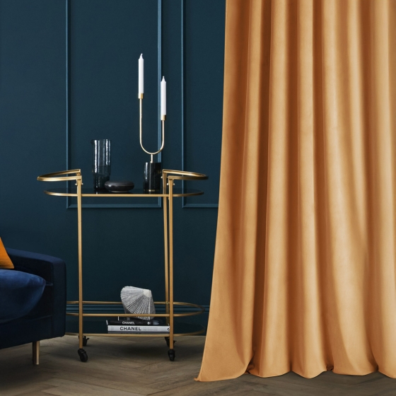 ZASŁONA WELUROWA CHARMY - MUSZTARDOWA 140x260 SREBRNA PRZELOTKA