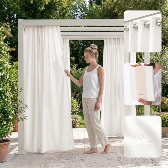 ZASŁONA NA TARAS GARDEN LINE - Złamana biel 155x200 Srebrna Przelotka