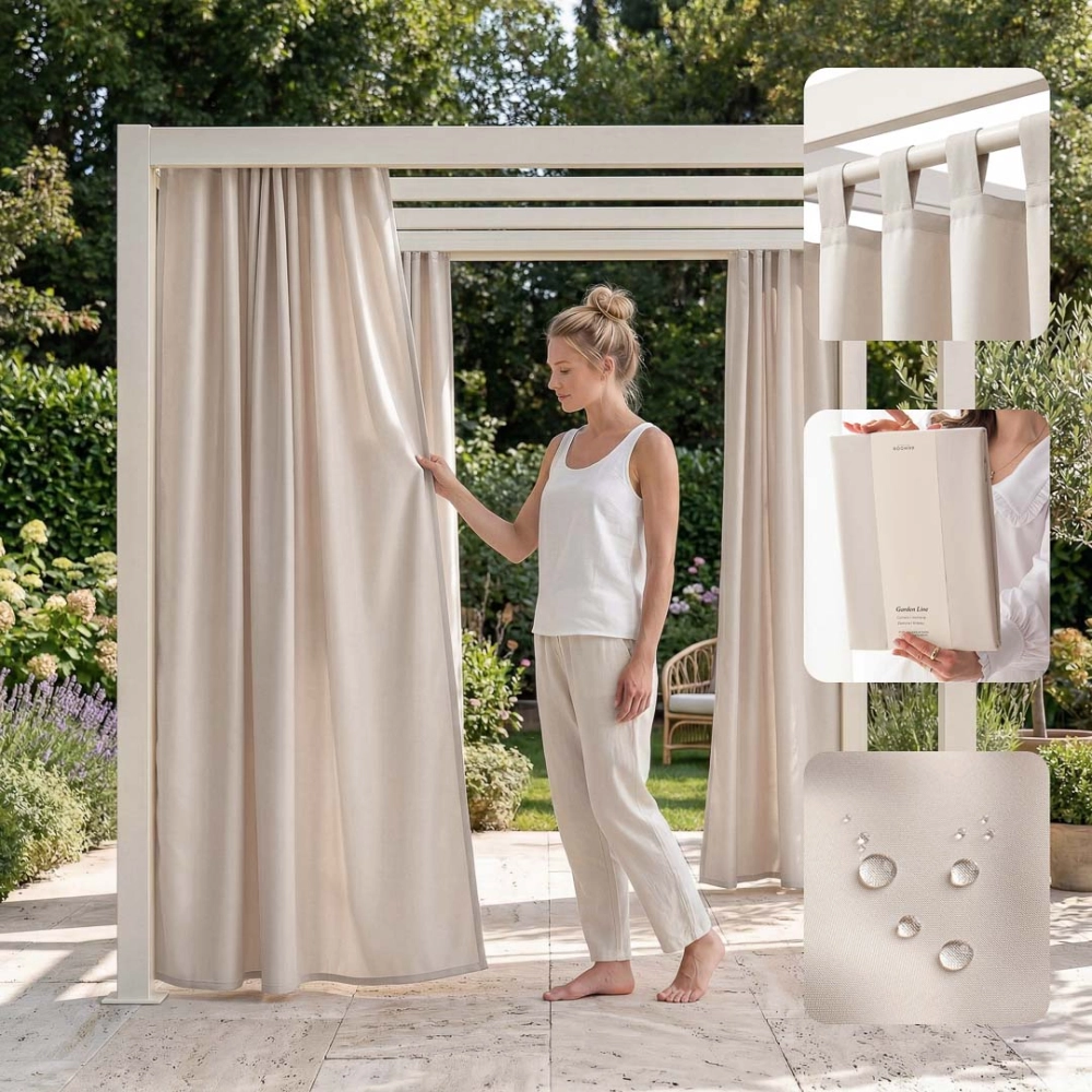 ZASŁONA NA TARAS GARDEN LINE - Beżowa jasna 155x220 Szelki