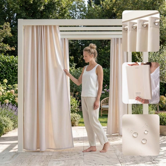 ZASŁONA NA TARAS GARDEN LINE - Krem śmietanka 155x220 Srebrna Przelotka
