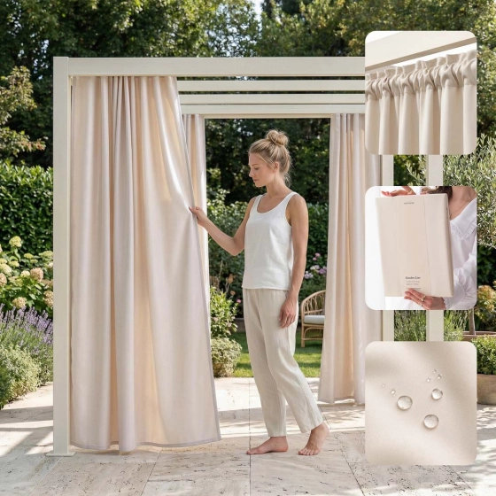 ZASŁONA NA TARAS GARDEN LINE - Krem śmietanka 155x220 Taśma 