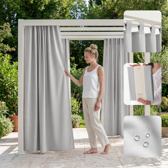 ZASŁONA NA TARAS GARDEN LINE - Szara jasna 155x220 Szelki