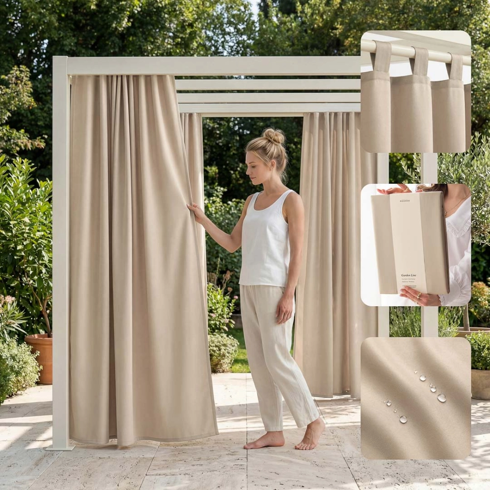 ZASŁONA NA TARAS GARDEN LINE - Beżowa 155x220 Szelki 