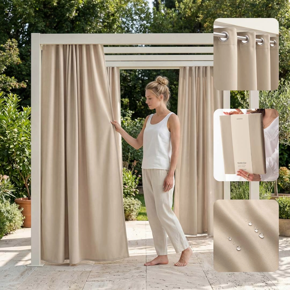 ZASŁONA NA TARAS GARDEN LINE - Beżowa 155x220 Srebrna Przelotka 
