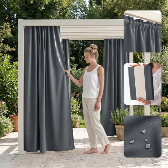 ZASŁONA NA TARAS AURA - Szara ciemna 140x250 Taśma 