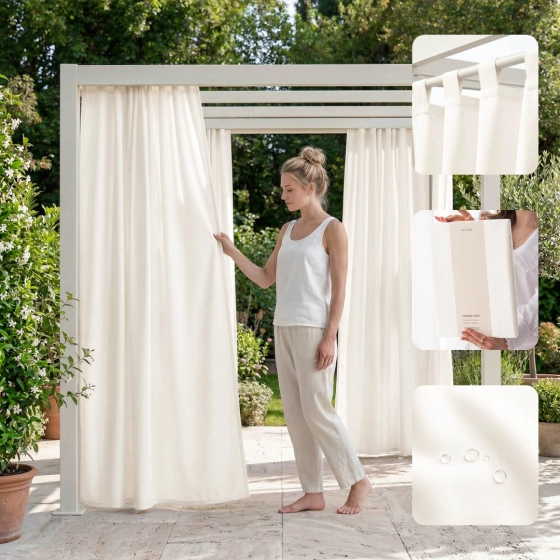 ZASŁONA NA TARAS GARDEN LINE - Złamana biel 155x200 Szelki