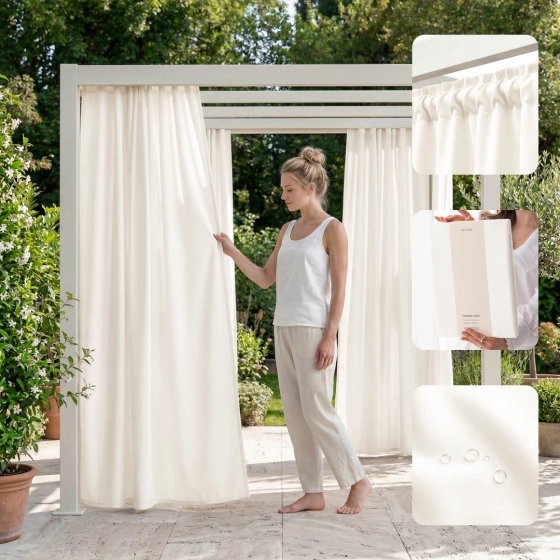 ZASŁONA NA TARAS GARDEN LINE - Złamana biel 155x250 Taśma 