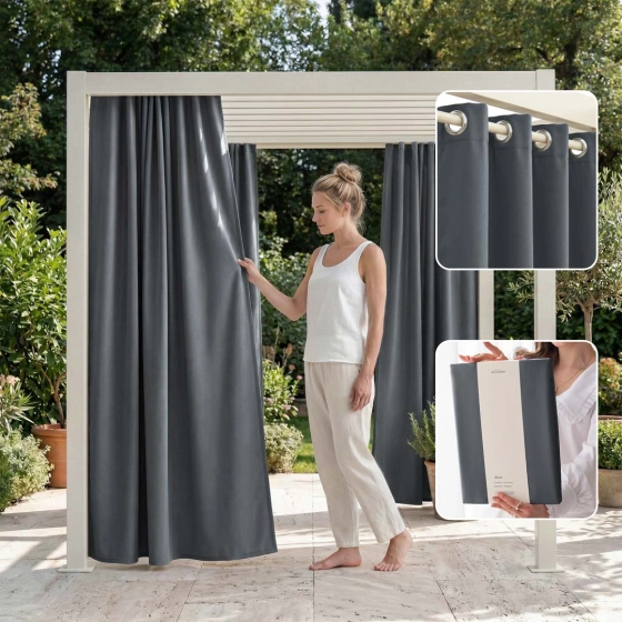 ZASŁONA NA TARAS AURA - Szara ciemna 180x250 Srebrna przelotka