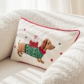  Poduszka świąteczna z pieskiem Teddy 30x50 cm z czerwoną lamówką 