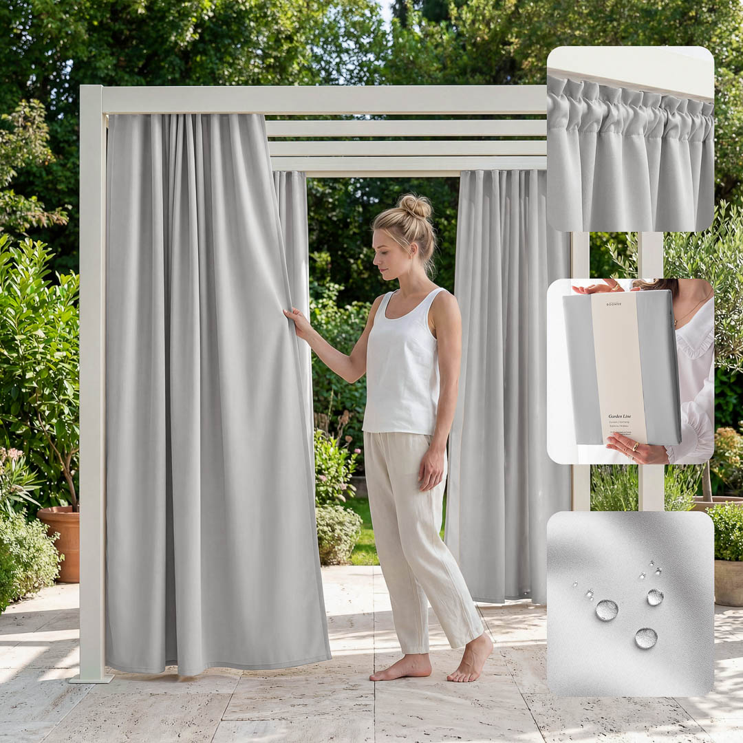ZASŁONA NA TARAS GARDEN LINE - Szara jasna 155x250 Taśma