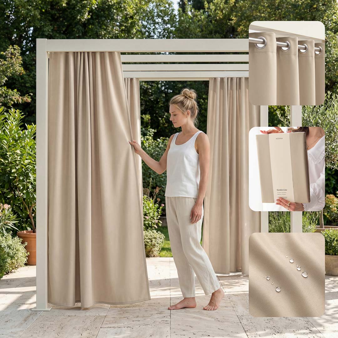ZASŁONA NA TARAS GARDEN LINE - Beżowa 155x200 Srebrna Przelotka