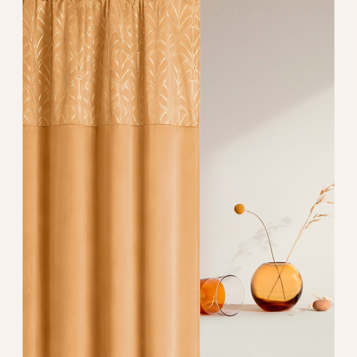 ZASŁONA WELUROWA BLISS - MUSZTARDOWA 140x250 TAŚMA