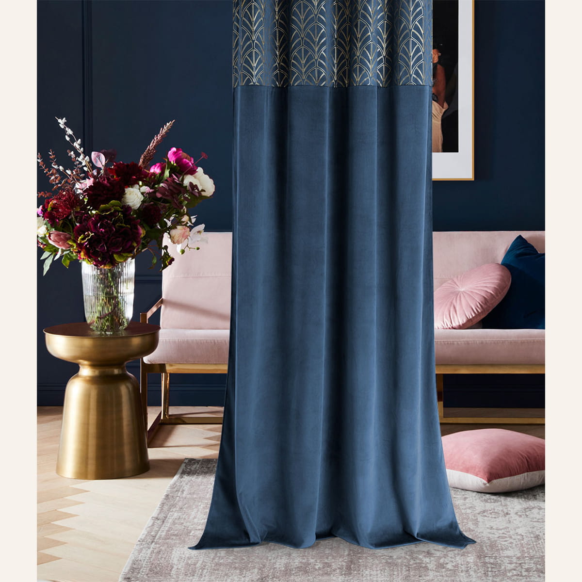 ZASŁONA WELUROWA BLISS - GRANATOWA 140x280 ZŁOTA PRZELOTKA