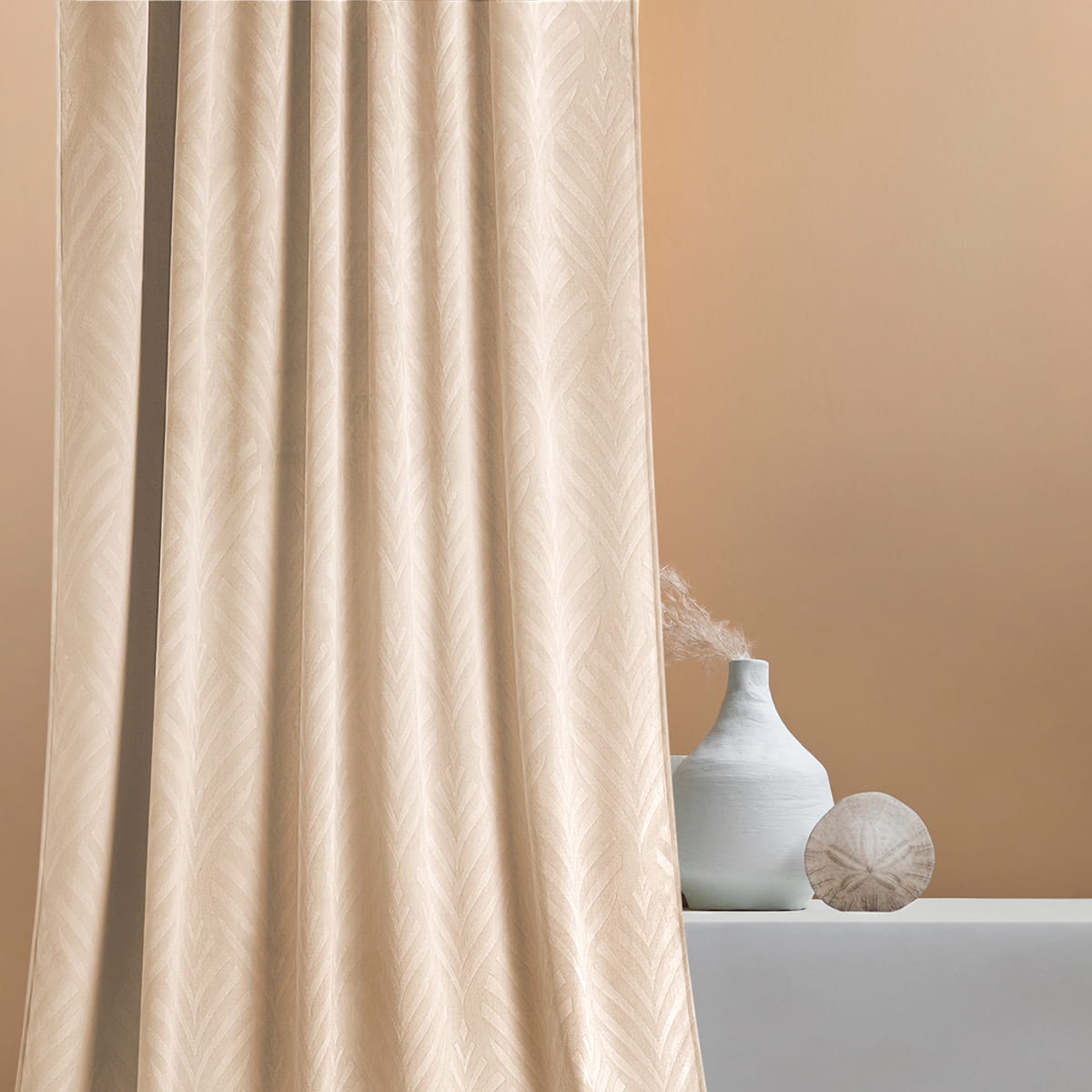 ZASŁONA WELUROWA LEAFLY - KREMOWA 140x250 SREBRNA PRZELOTKA 