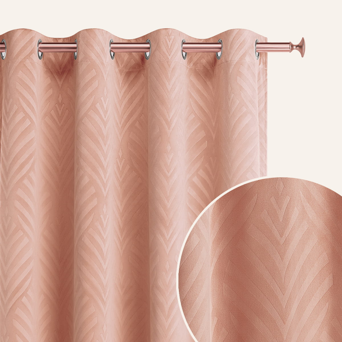  Welwetowa zasłona pudrowy róż z tłoczonym wzorem liści 