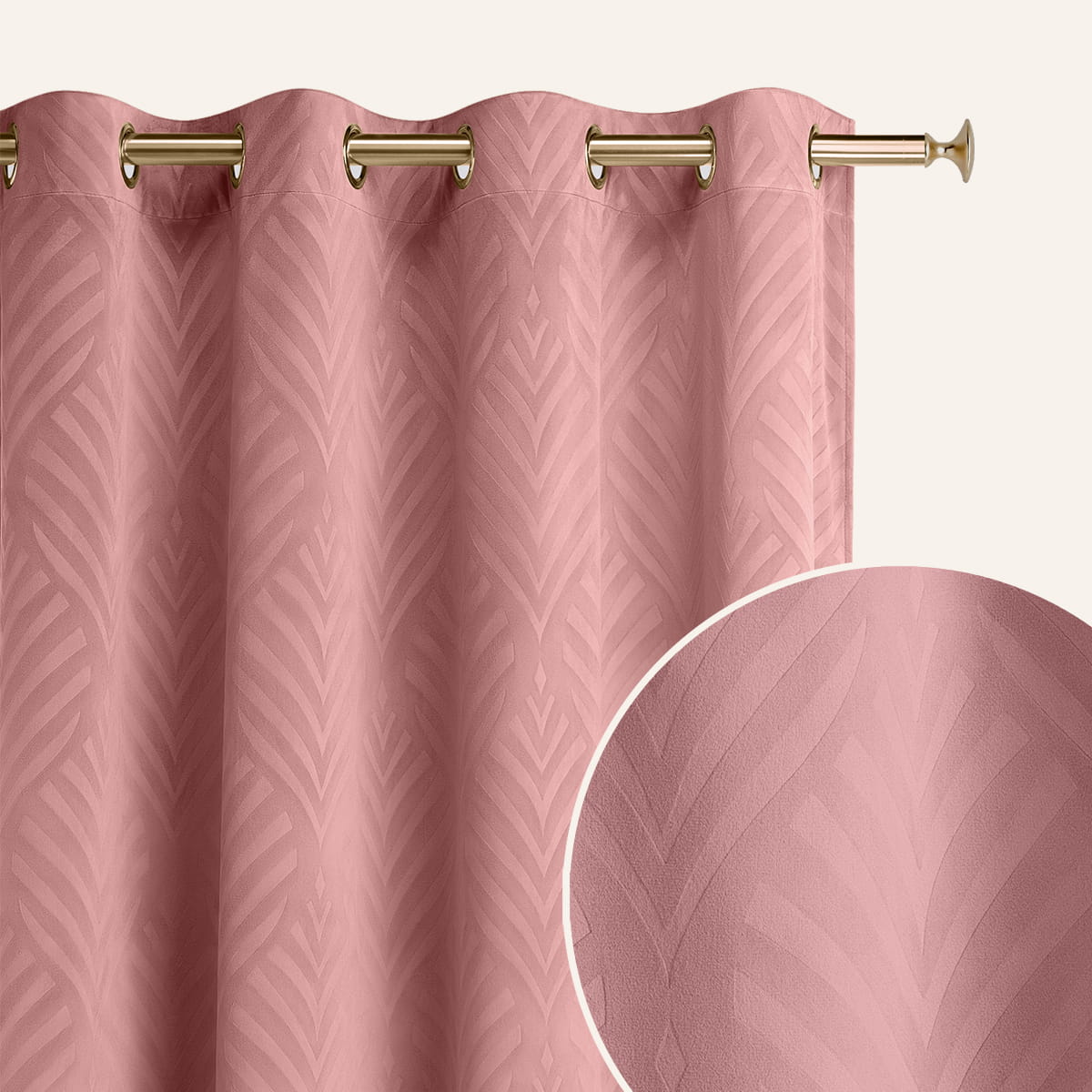  Róż indyjski zasłona velvet z miękkiej tkaniny w tłoczone liście 