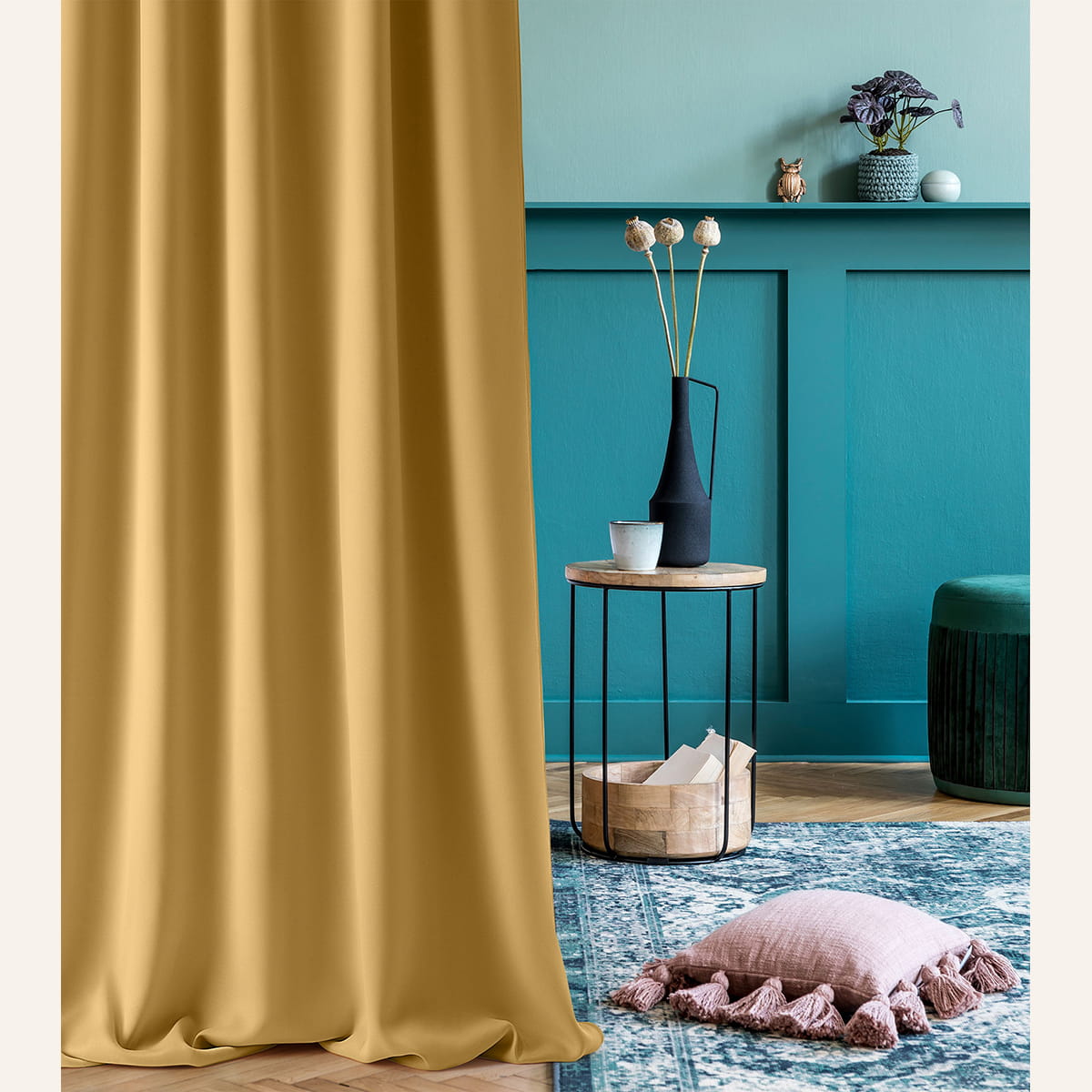 ZASŁONA AURA - Musztardowa 180x250 SREBRNA PRZELOTKA
