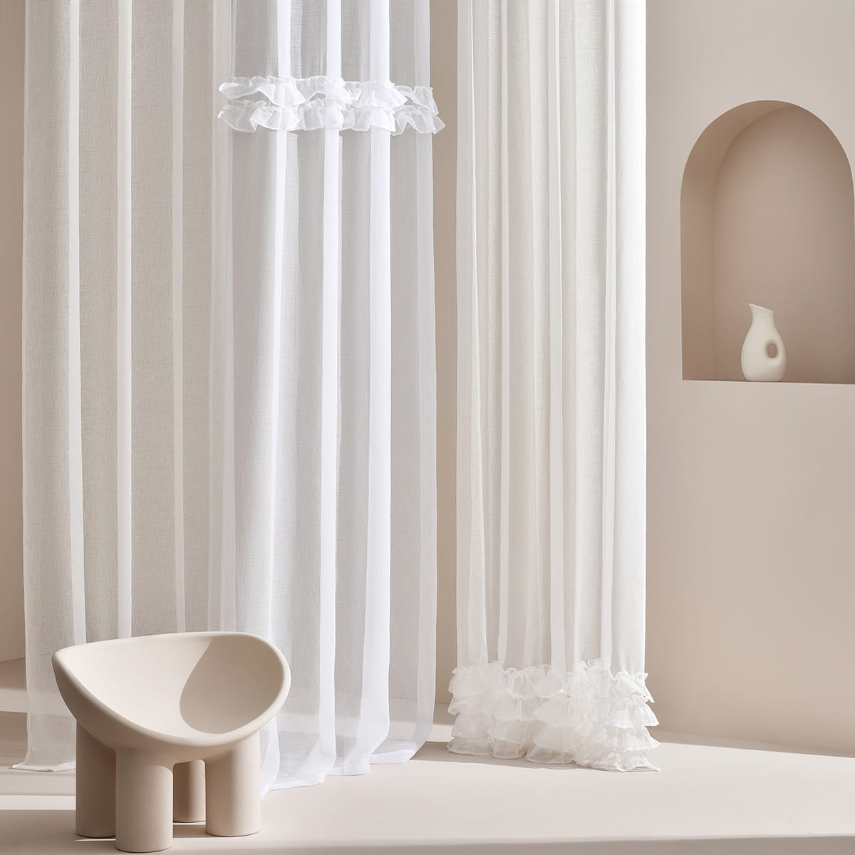 FIRANA Z FALBANAMI FRILLA - Pudrowy Róż 140x260 Przelotka