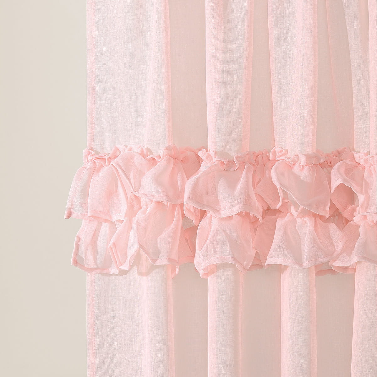  Różowa firana z falbaną Frilla 300 x 250 cm na przelotkach do sypialni 