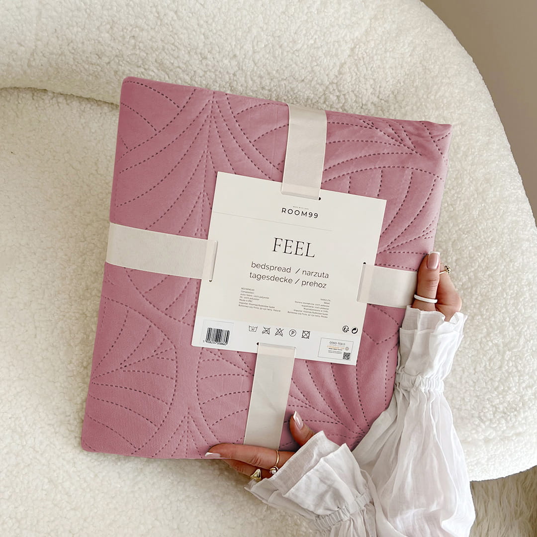 NARZUTA NA ŁÓŻKO WELUROWA FEEL - Róż Indyjski 200x220