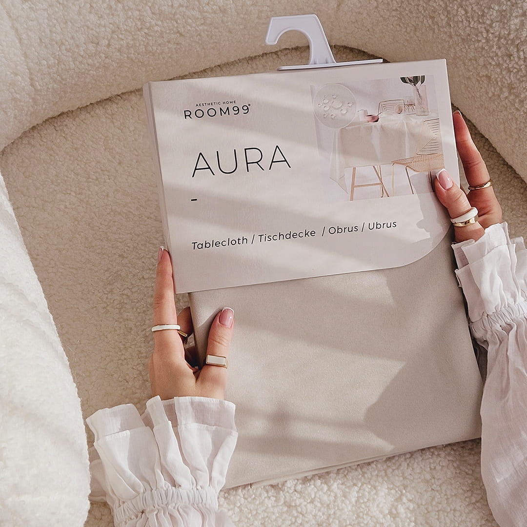 OBRUS PLAMOODPORNY AURA - BEŻOWY JASNY 140x300