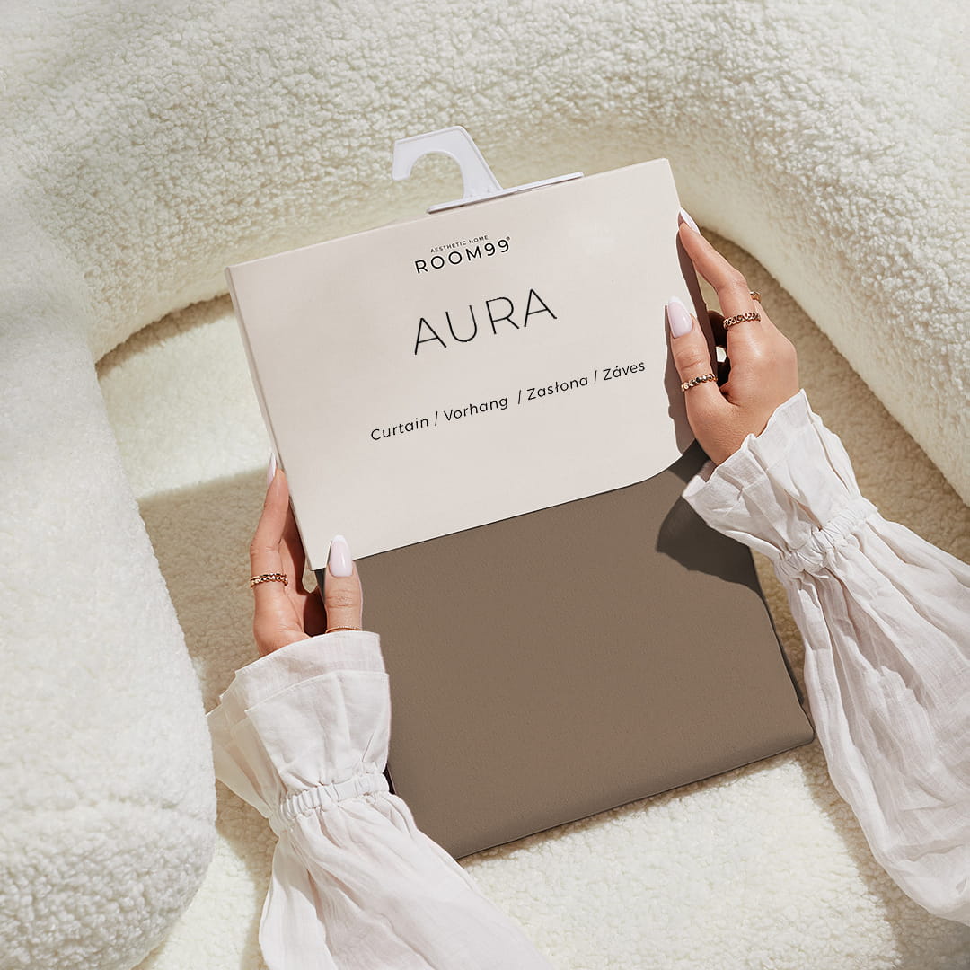 ZASŁONA AURA - BRĄZ NUGAT 140x250 SREBRNA PRZELOTKA 