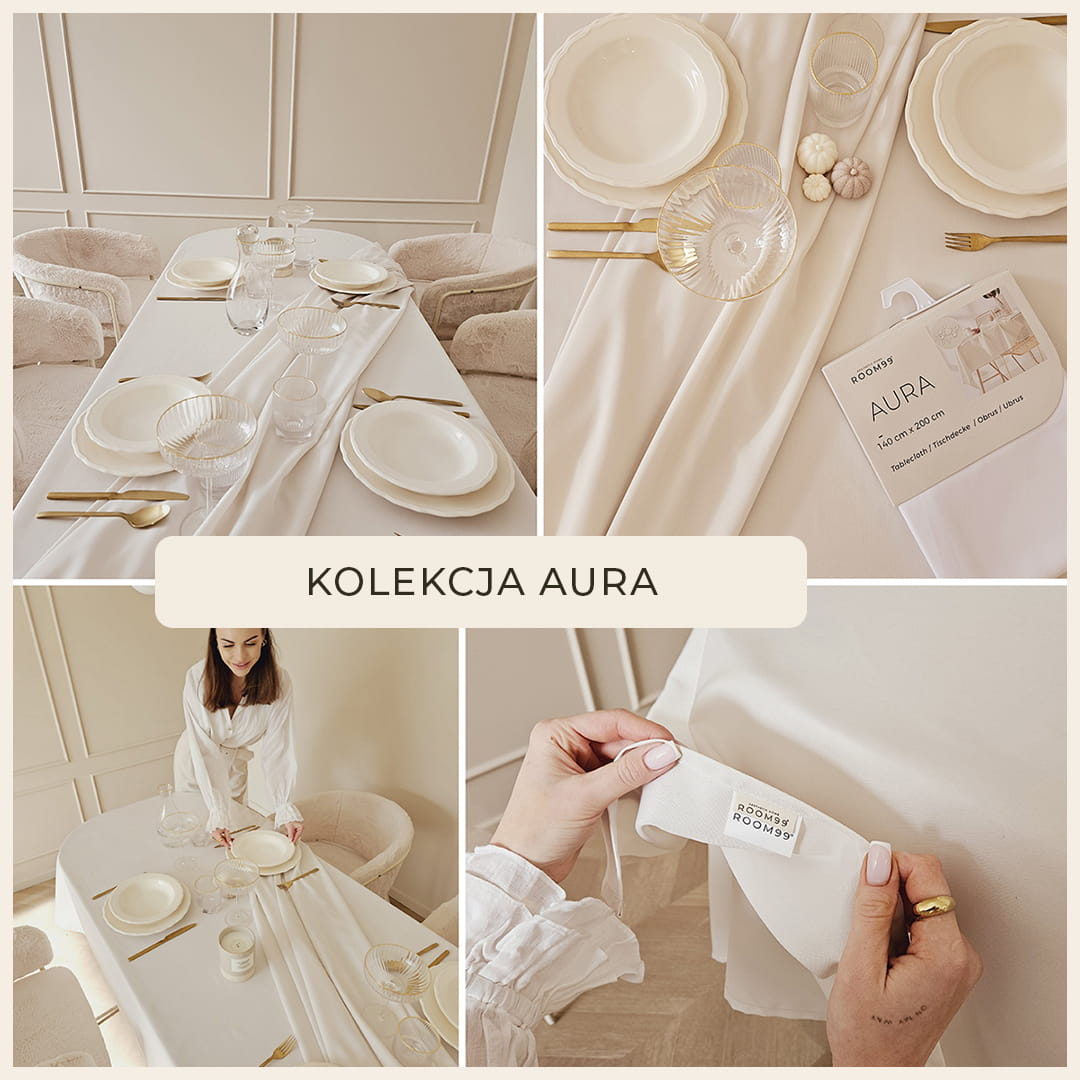 OBRUS PLAMOODPORNY AURA - KREMOWY 140x200