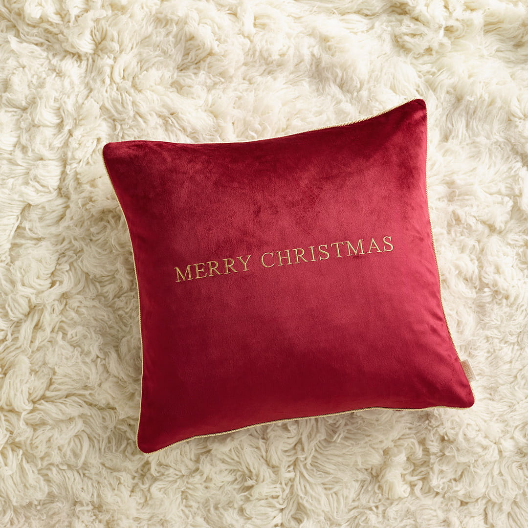  Bordowa poduszka świąteczna Xmas 45x45 cm ze złotym napisem 