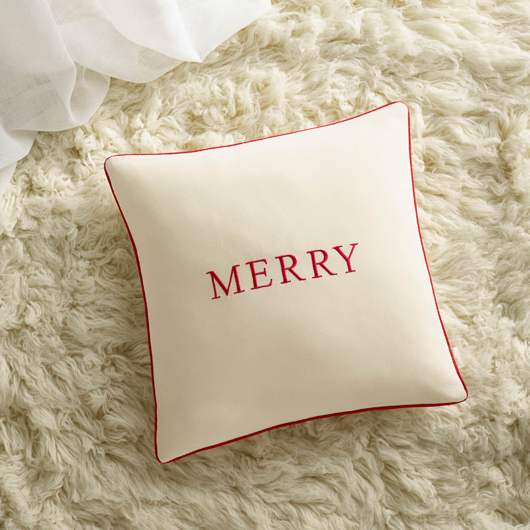  Poduszka świąteczna Jolly 45x45 cm kremowa haftowana 