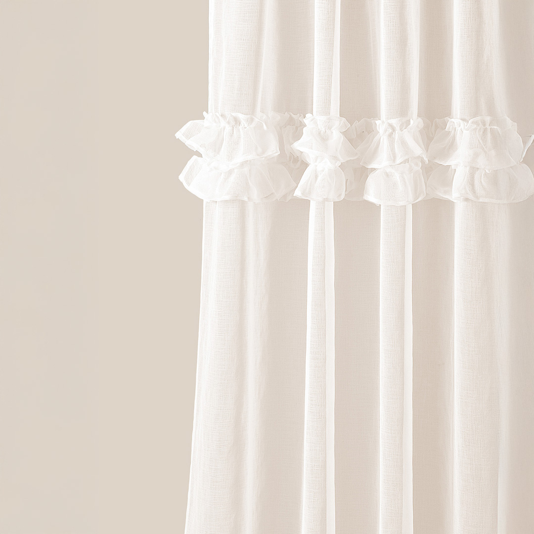  Dekoracyjna firana kremowa z falbaną Frilla 300 x 250 cm na przelotkach do sypialni 