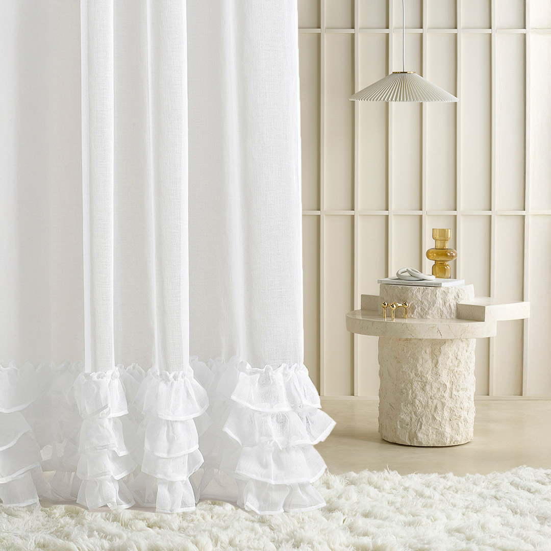  Tania firana biała z falbaną 500x230 na żabkach - Room99 