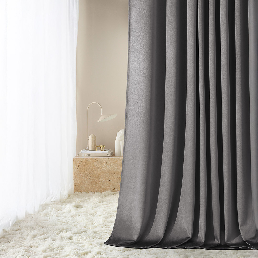   System wave zasłony gotowe  szare welurowe 140x260 na taśmie do sypialni 