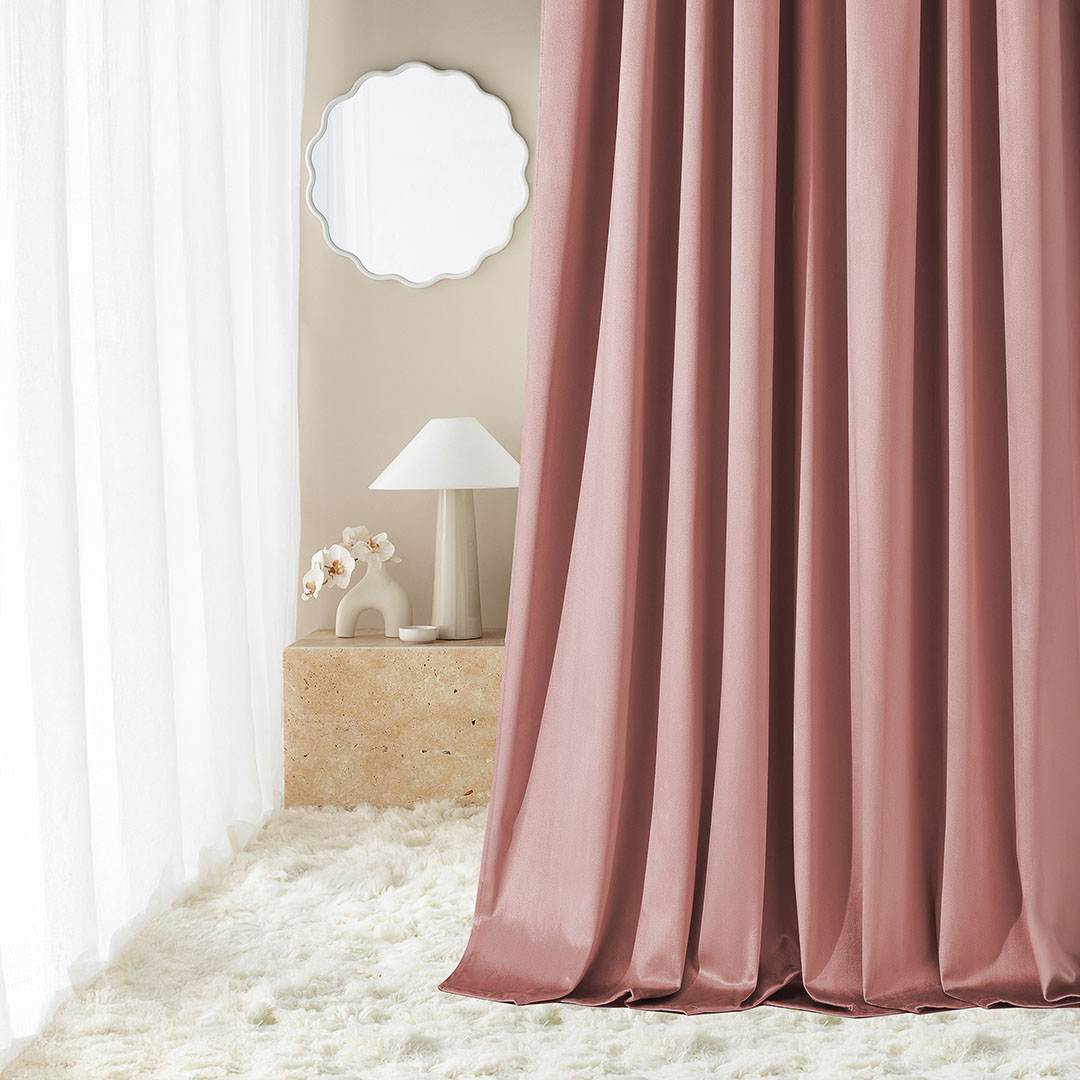   Zasłony na taśmę wave gotowe  welurowe w kolorze różu indyjskiego 180x280 gładkie do salonu i sypialni 