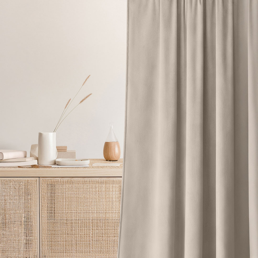   System  wave  zasłony gotowe  beżowe gładkie welur na taśmie do salonu 