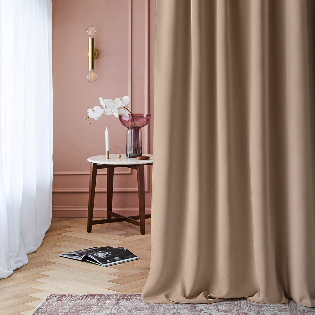   Zasłony na taśmę  wave   gotowe zaciemniające beżowe na żabki 180x260 