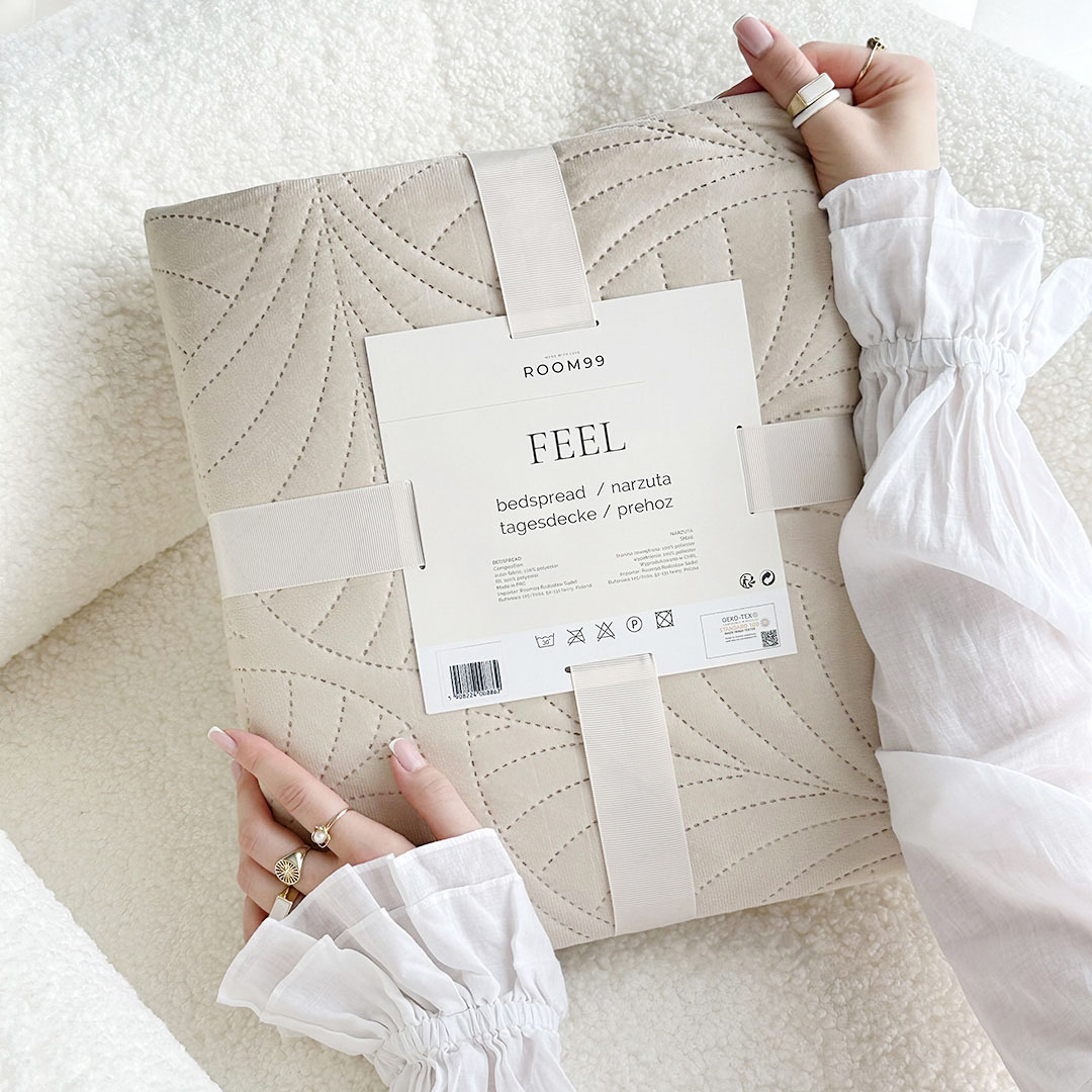 NARZUTA NA ŁÓŻKO WELUROWA FEEL - KREMOWA 200x220