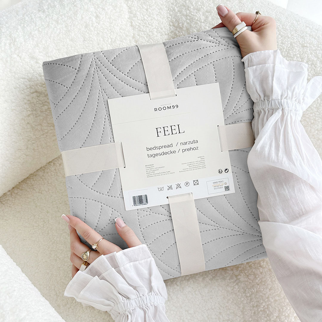 NARZUTA NA ŁÓŻKO WELUROWA FEEL - SZARA JASNA 170x210