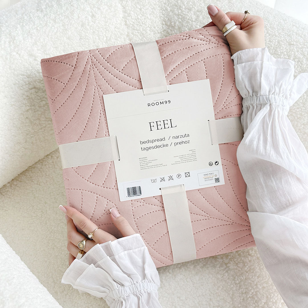 NARZUTA NA ŁÓŻKO WELUROWA FEEL - Pudrowy Róż 220x240