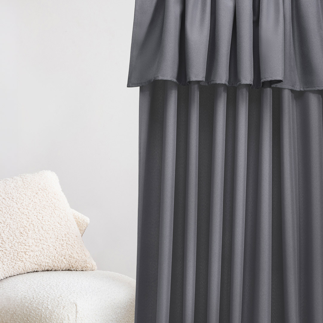   System wave zasłony gotowe  Mia 140x250 na żabki w kolorze ciemnym szarym 