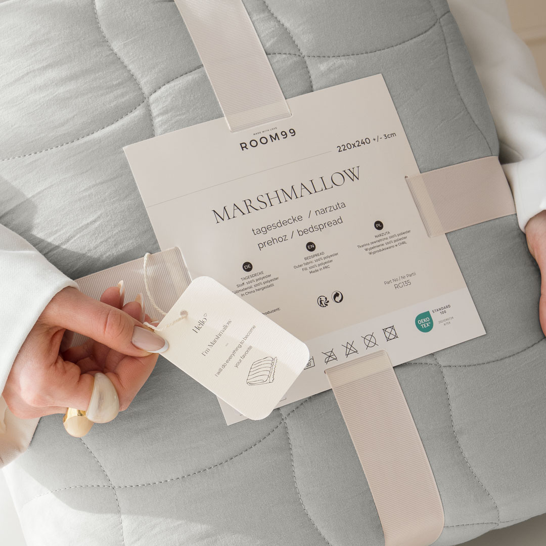 NARZUTA NA ŁÓŻKO MARSHMALLOW - SZARA JASNA 220x240