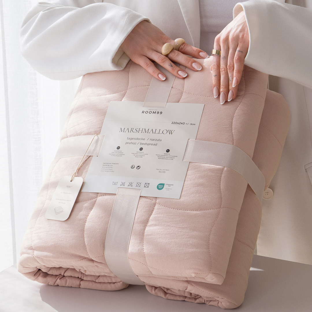 NARZUTA NA ŁÓŻKO MARSHMALLOW - PUDROWY RÓŻ 220x240