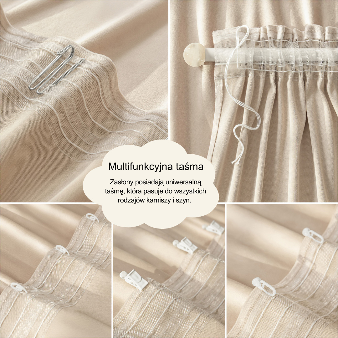 ZASŁONA WELUROWA BIANCA - KREM IVORY 140x260 TAŚMA