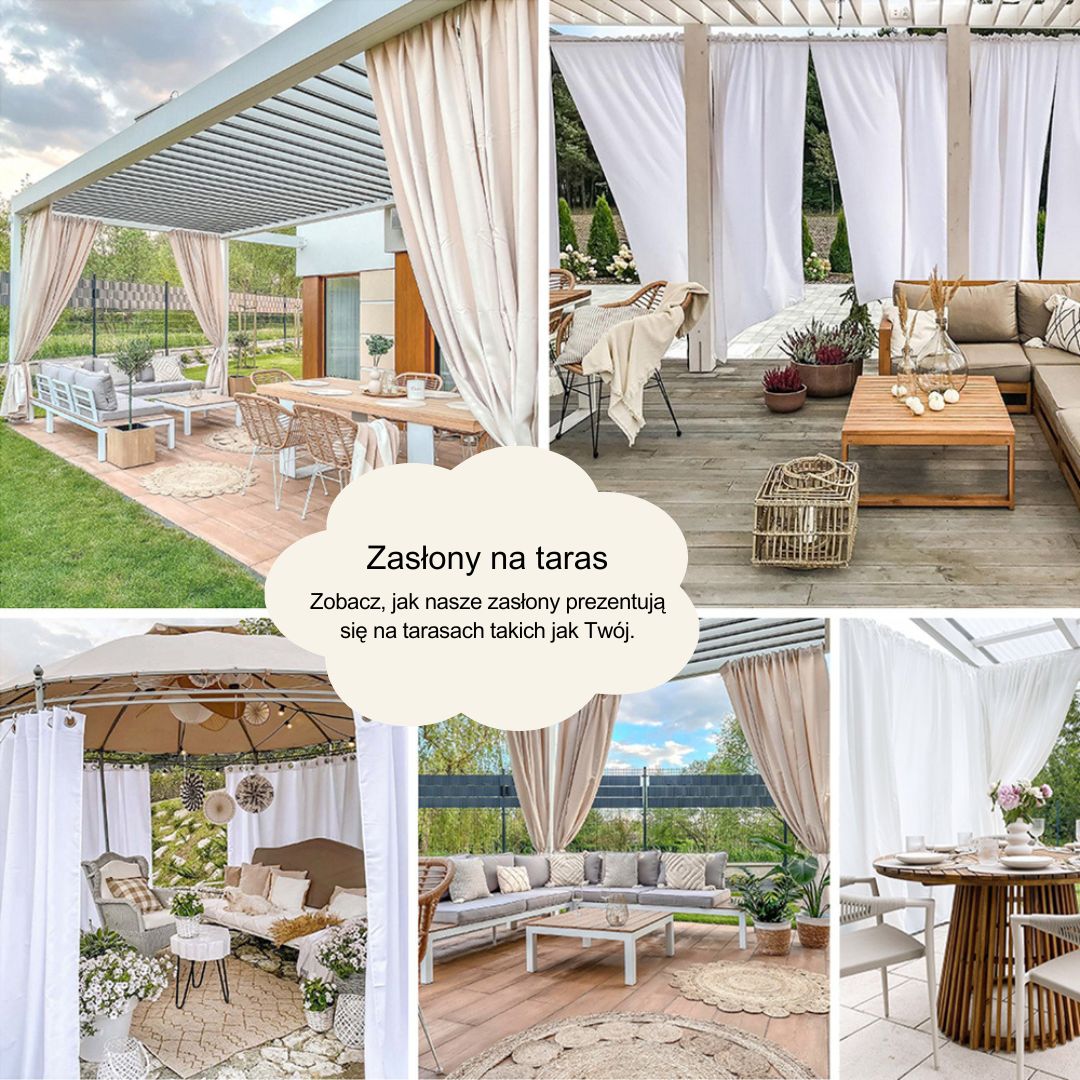 ZASŁONA NA TARAS GARDEN LINE - Beżowa jasna 155x200 Srebrna Przelotka