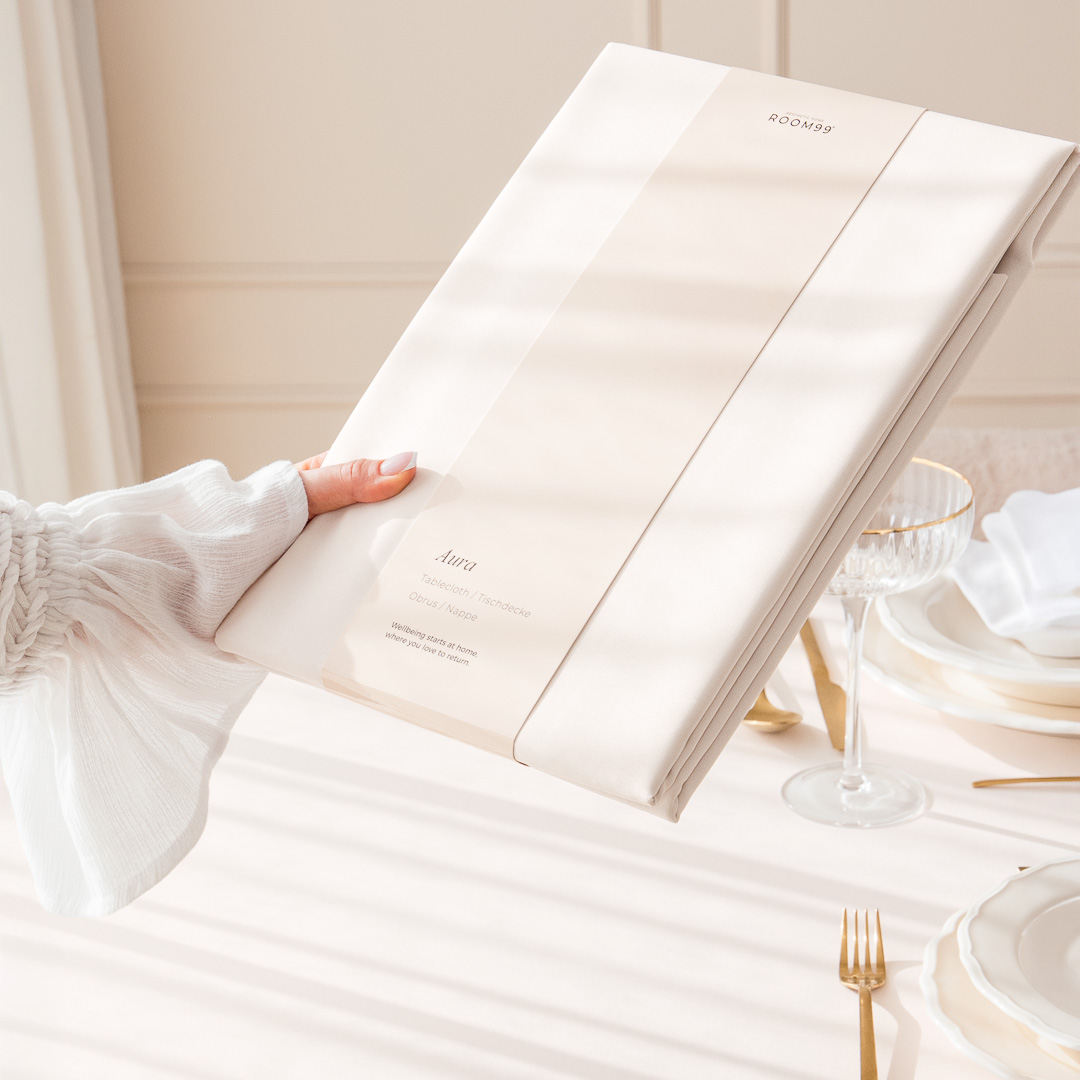 OBRUS PLAMOODPORNY AURA - KREM ŚMIETANKA 140x200