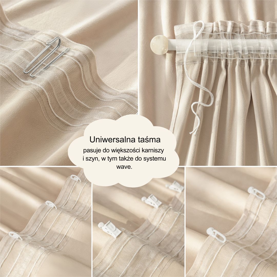 ZASŁONA WELUROWA BIANCA - KREMOWA 140x260 TAŚMA