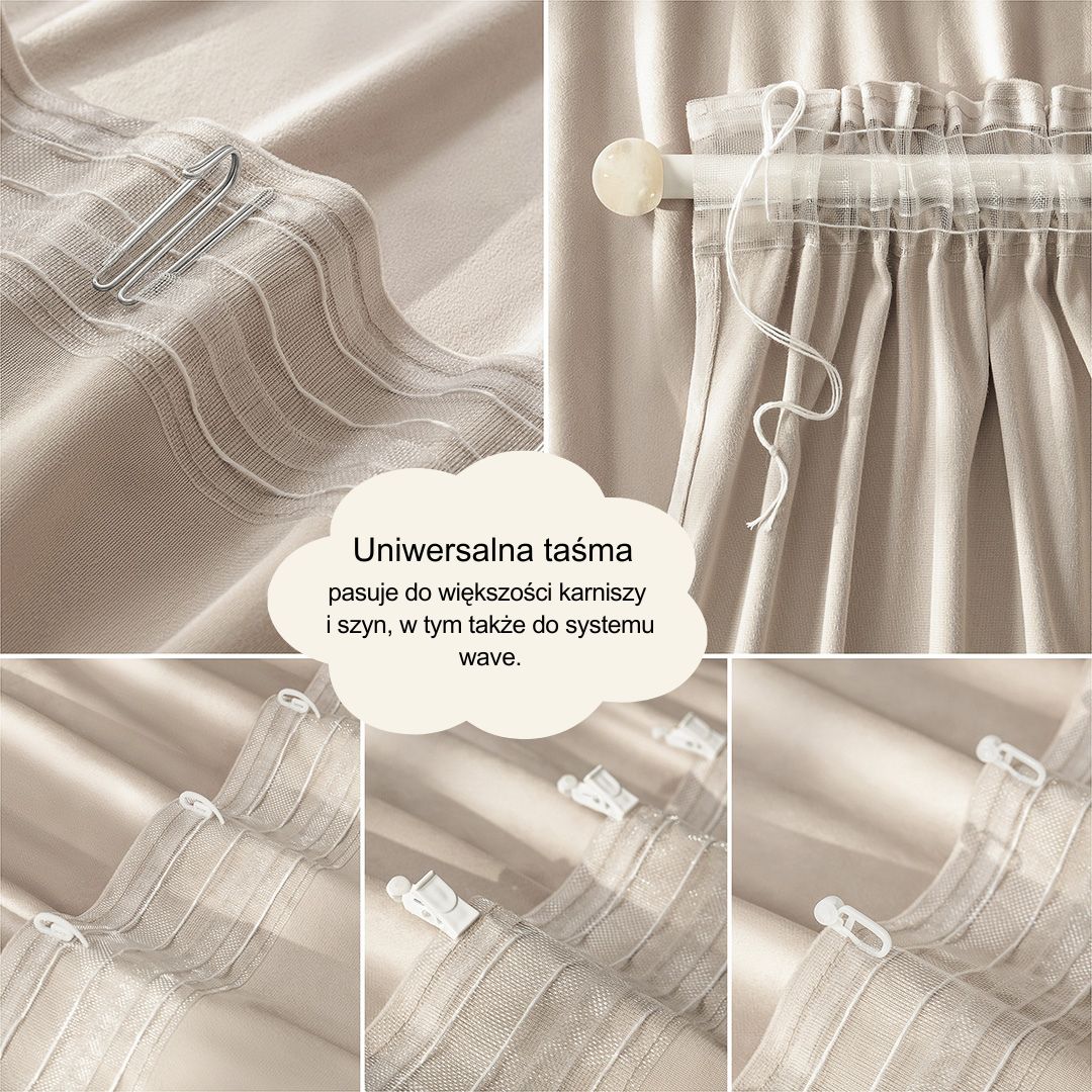 ZASŁONA WELUROWA BIANCA - BEŻOWA JASNA 140x250 TAŚMA