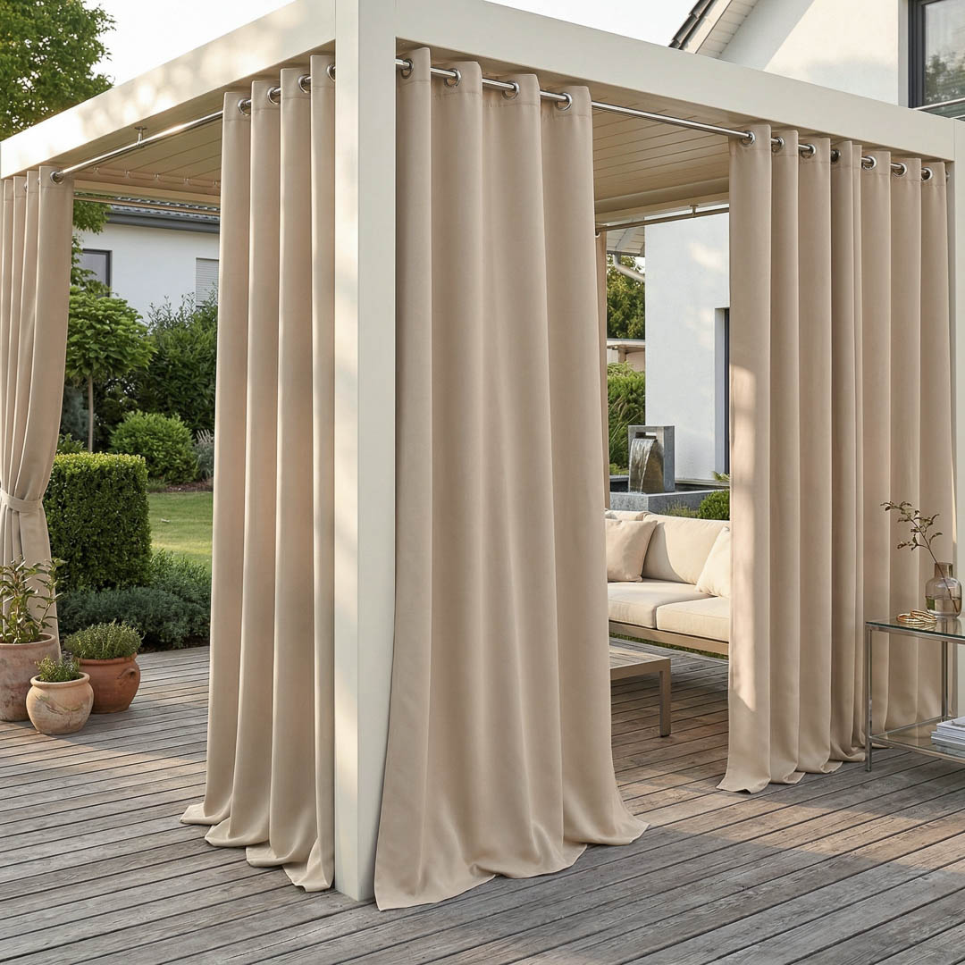 ZASŁONA NA TARAS GARDEN LINE - Beżowa 155x220 Srebrna Przelotka 